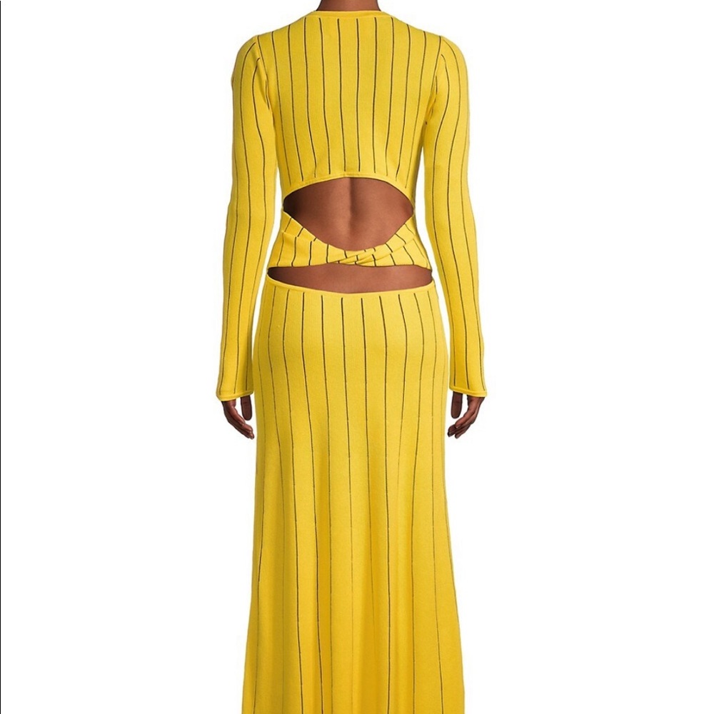 Victor Glemaud yellow pinstripe cutout dress. Size XS.